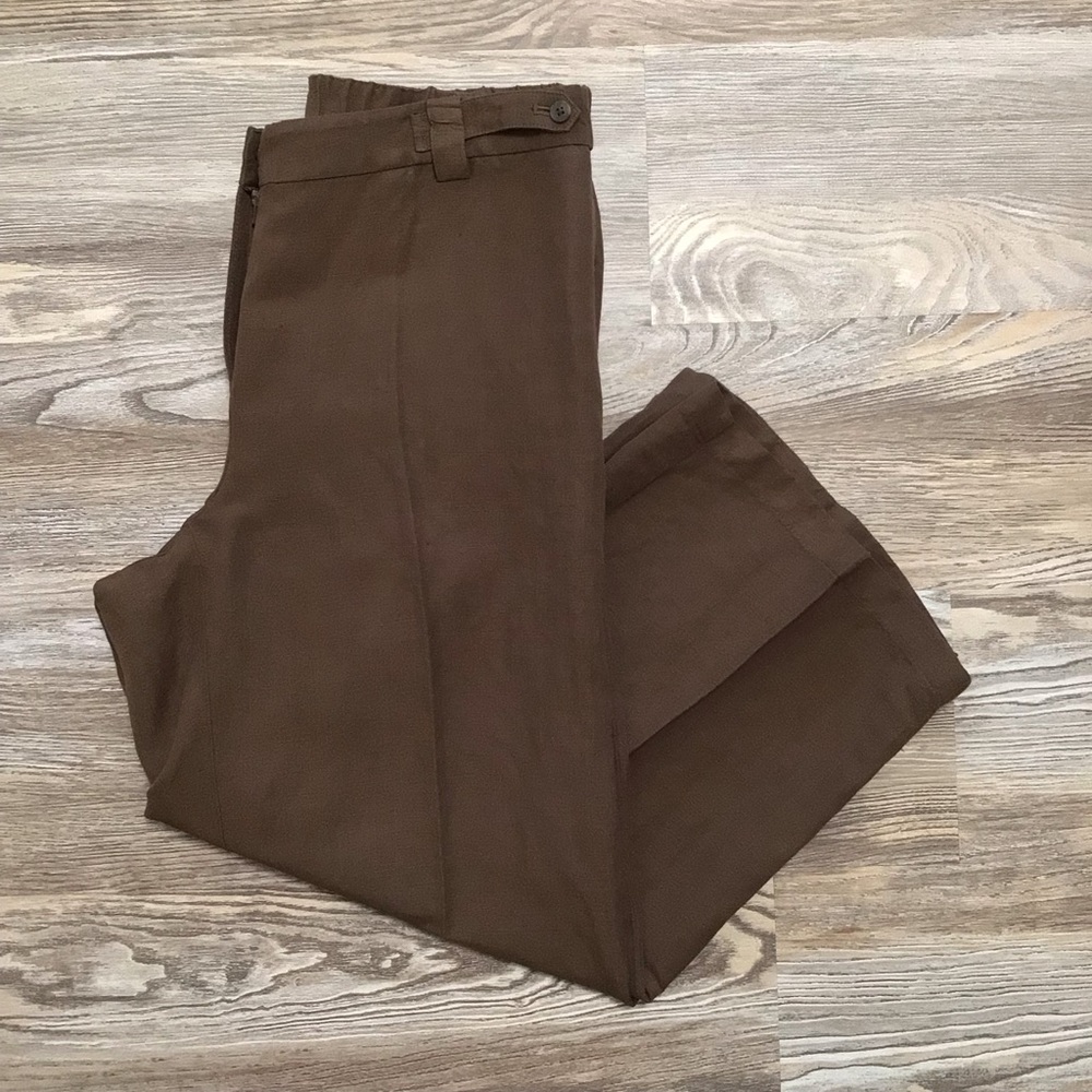J Jill Brown Wide Leg High Rise Crop Linen Blend Pants 10 NWOT